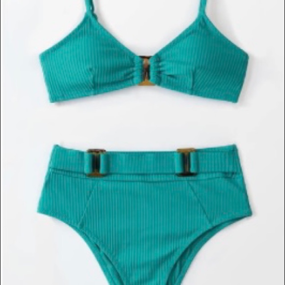 Cupshe green ribbed high waist bathing suit